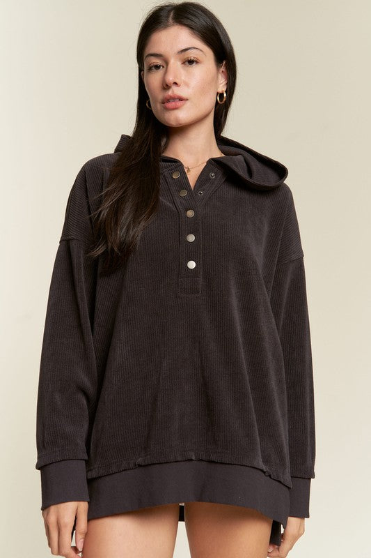 Long Sleeve Button Down Sweatshirt - Plus