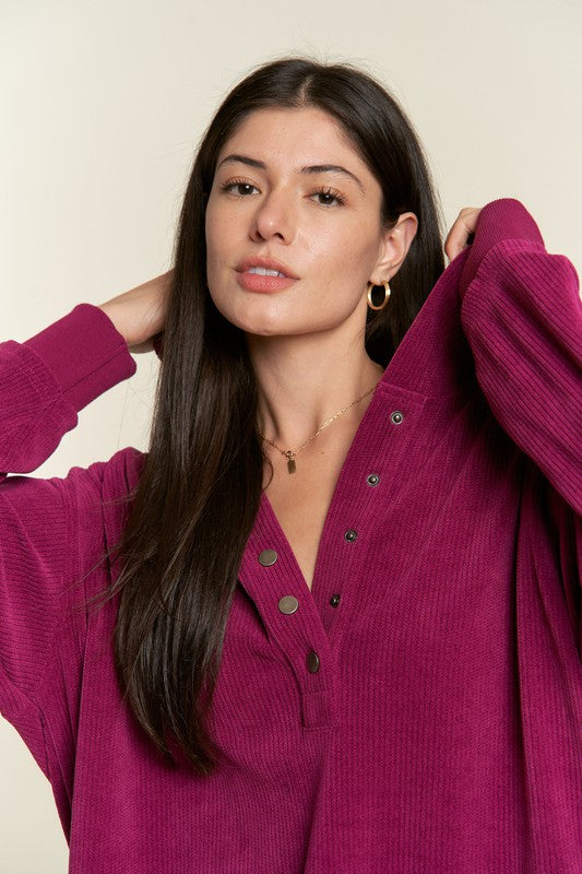 Long Sleeve Button Down Sweatshirt - Plus