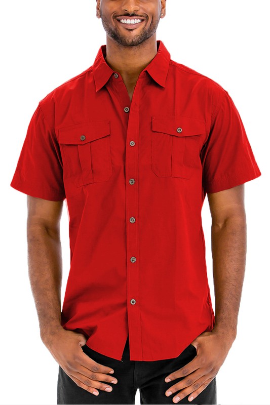 Men's Double Chest Pockets Button Down Shirt