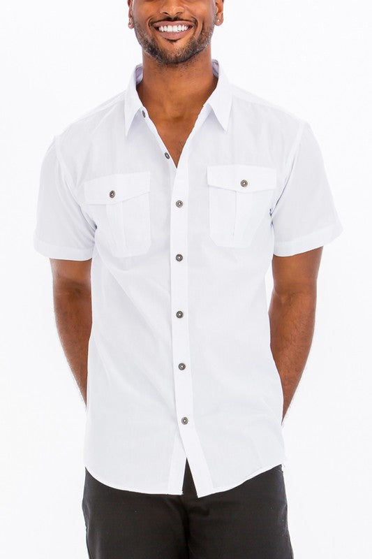 Men's Double Chest Pockets Button Down Shirt