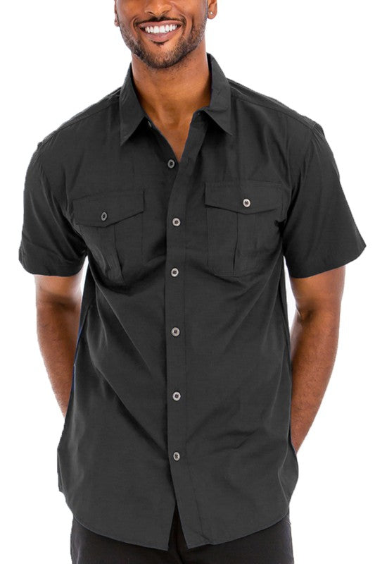 Men's Double Chest Pockets Button Down Shirt