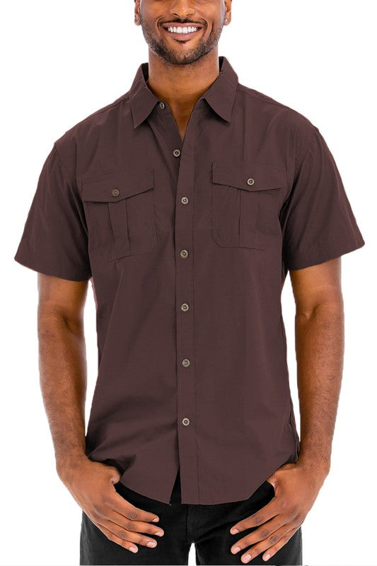 Men's Double Chest Pockets Button Down Shirt