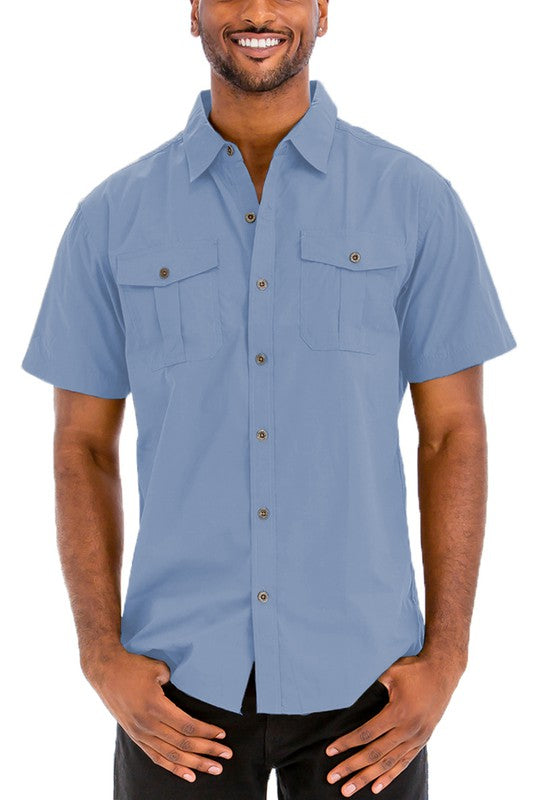 Men's Double Chest Pockets Button Down Shirt
