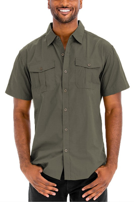 Men's Double Chest Pockets Button Down Shirt