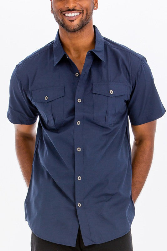 Men's Double Chest Pockets Button Down Shirt