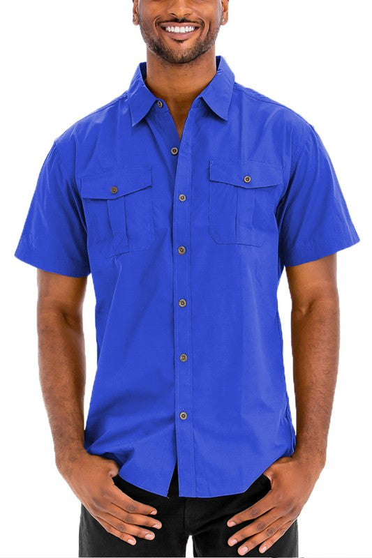 Men's Double Chest Pockets Button Down Shirt