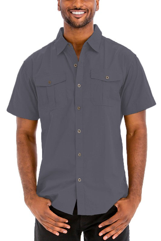 Men's Double Chest Pockets Button Down Shirt
