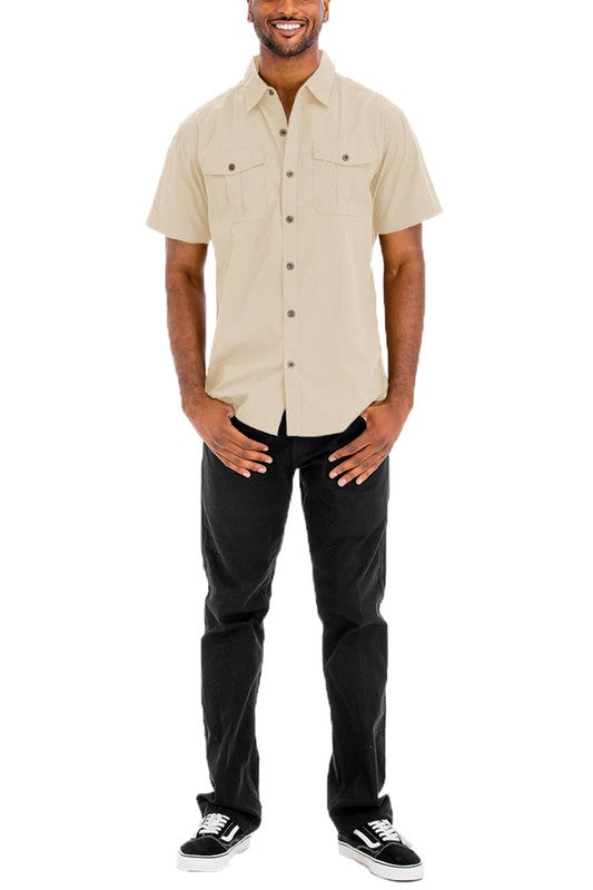 Men's Double Chest Pockets Button Down Shirt