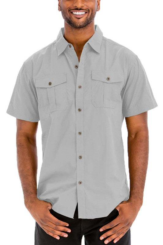 Men's Double Chest Pockets Button Down Shirt