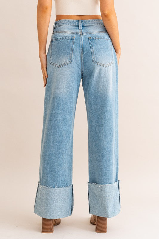 Carrie Cuffed High-Waisted Wide Leg Jeans