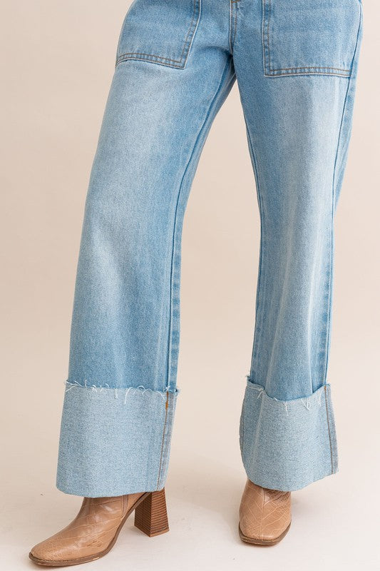 Carrie Cuffed High-Waisted Wide Leg Jeans
