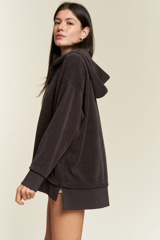 Long Sleeve Button Down Sweatshirt - Plus