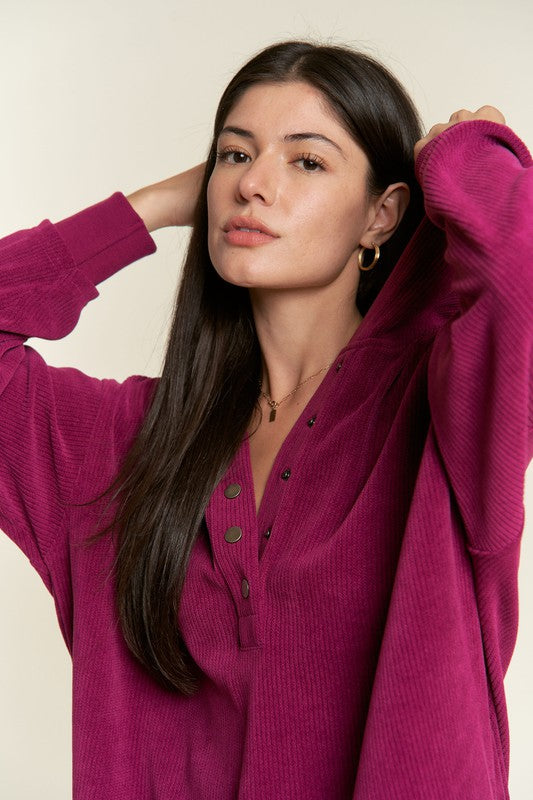 Long Sleeve Button Down Sweatshirt - Plus