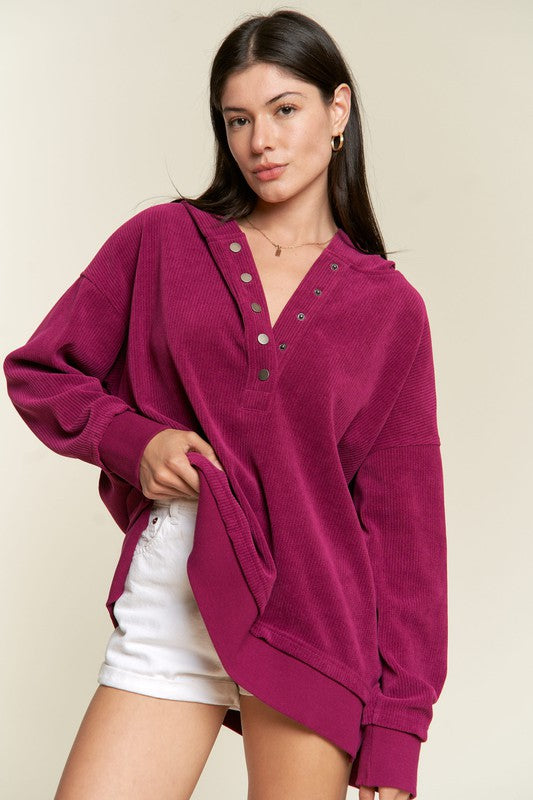 Long Sleeve Button Down Sweatshirt - Plus