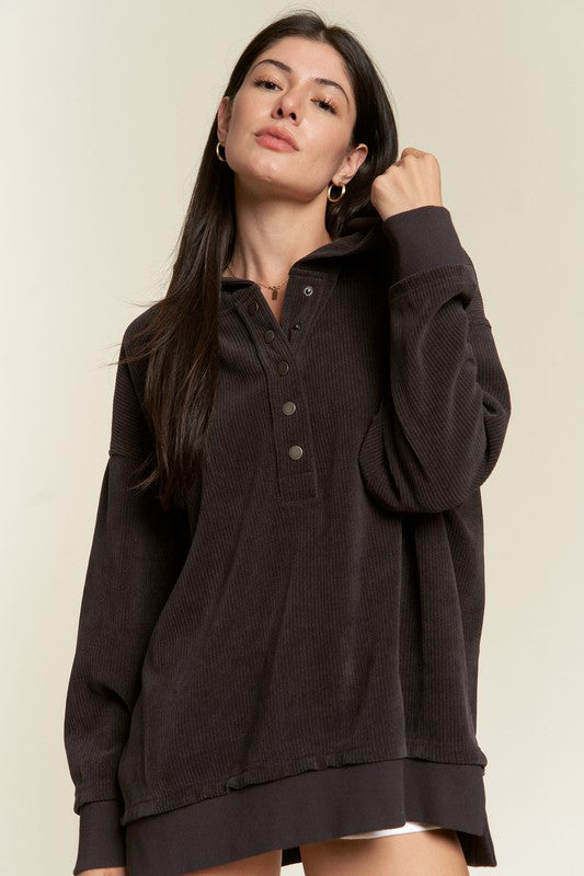 Long Sleeve Button Down Sweatshirt - Plus