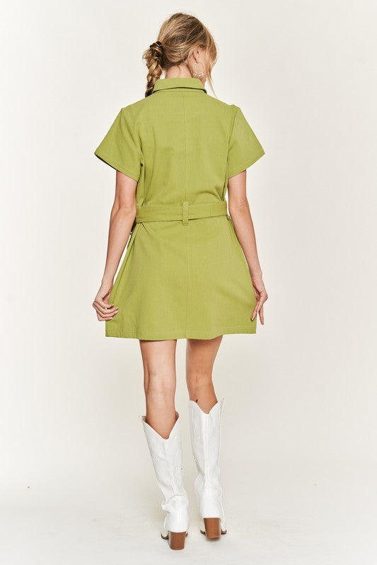 Bailey Belted cotton short dress