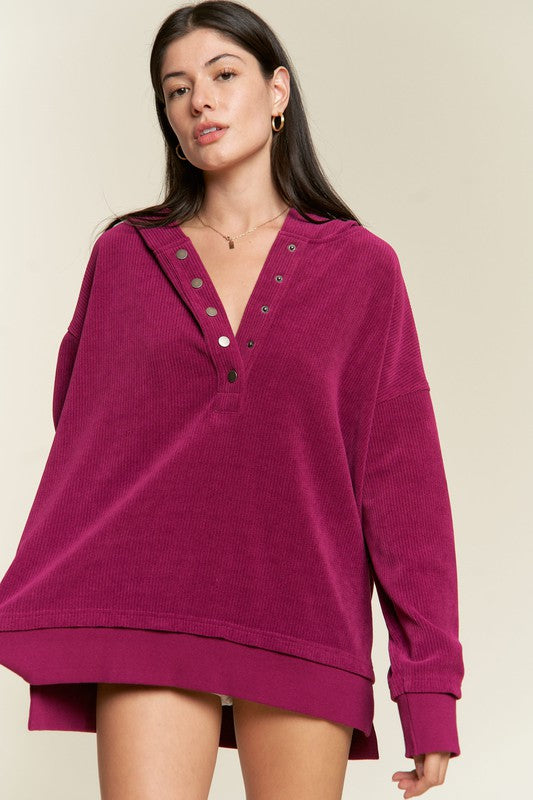 Long Sleeve Button Down Sweatshirt - Plus