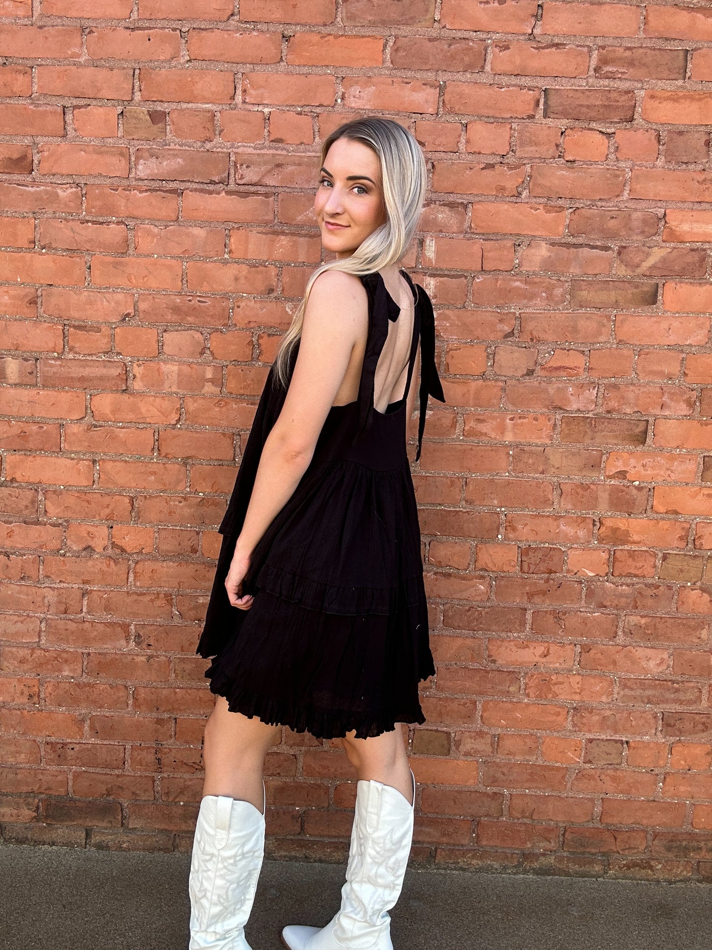 Square neck ruffle dress