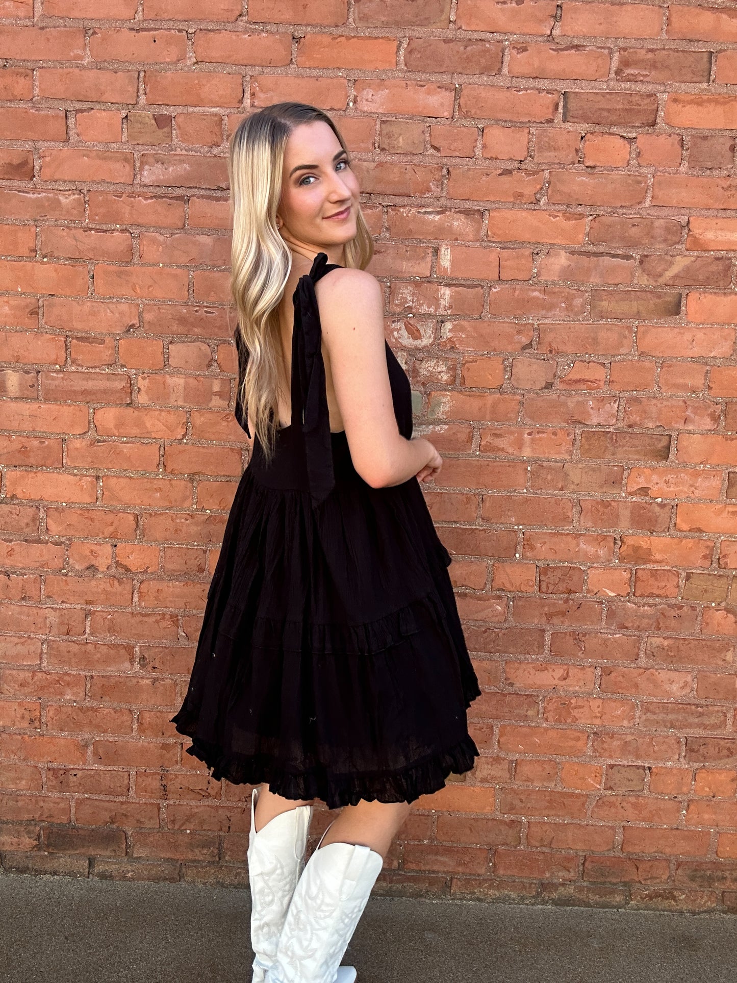 Square neck ruffle dress