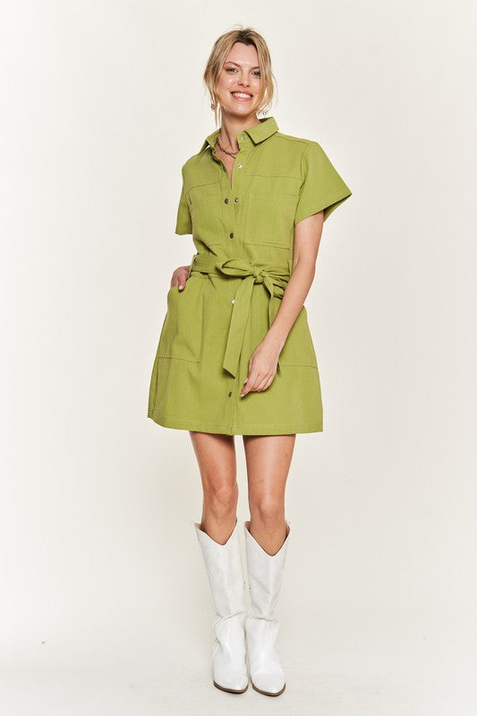 Bailey Belted cotton short dress