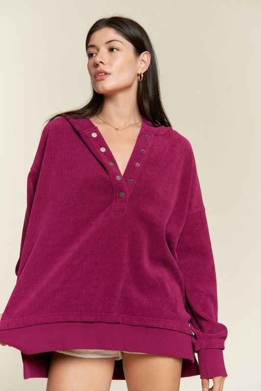 Long Sleeve Button Down Sweatshirt - Plus