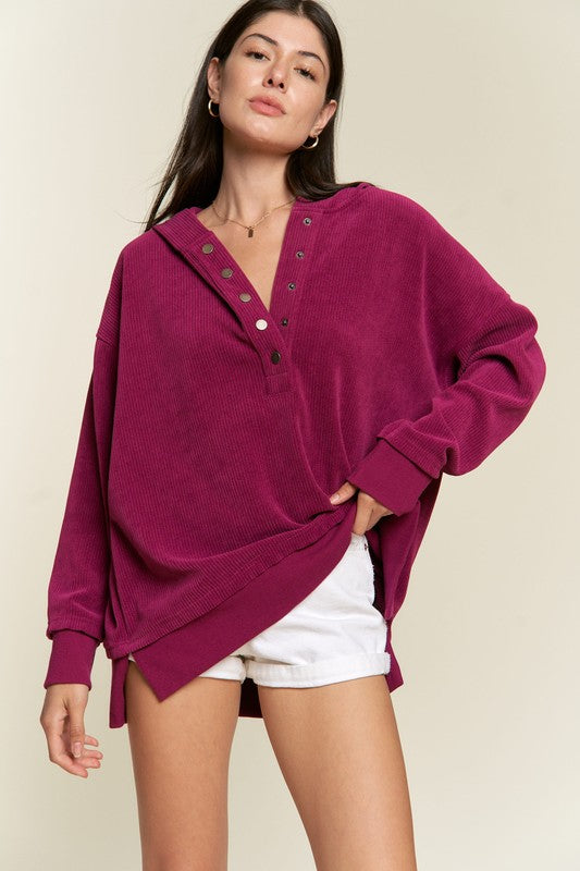 Long Sleeve Button Down Sweatshirt - Plus