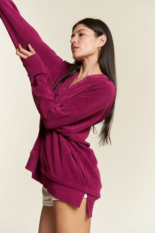 Long Sleeve Button Down Sweatshirt - Plus