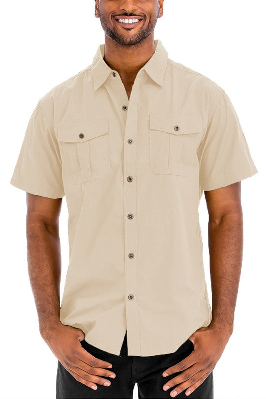 Men's Double Chest Pockets Button Down Shirt