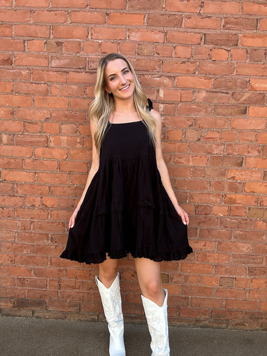 Square neck ruffle dress